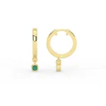 14K Solid Gold Hoop earrings with Dangling Emerald - Image 6