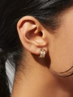 18k Solid Gold & Natural Diamond Hoop Earrings - Image 3