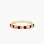 18K Solid Gold Shared Prong Ruby & Diamond Wedding Ring - Image 5