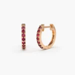14K Solid Gold Ruby Heggie Hoop Earrings - Image 6