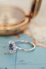 14K Solid Gold The Seine .84 ct Round Blue Montana Sapphire with .31 ct Halo Ring - Image 4