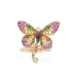 14K Solid Gold Butterfly Ring With Sapphires