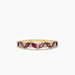 18K Solid Gold Slanted Ruby and Round Diamond Ring