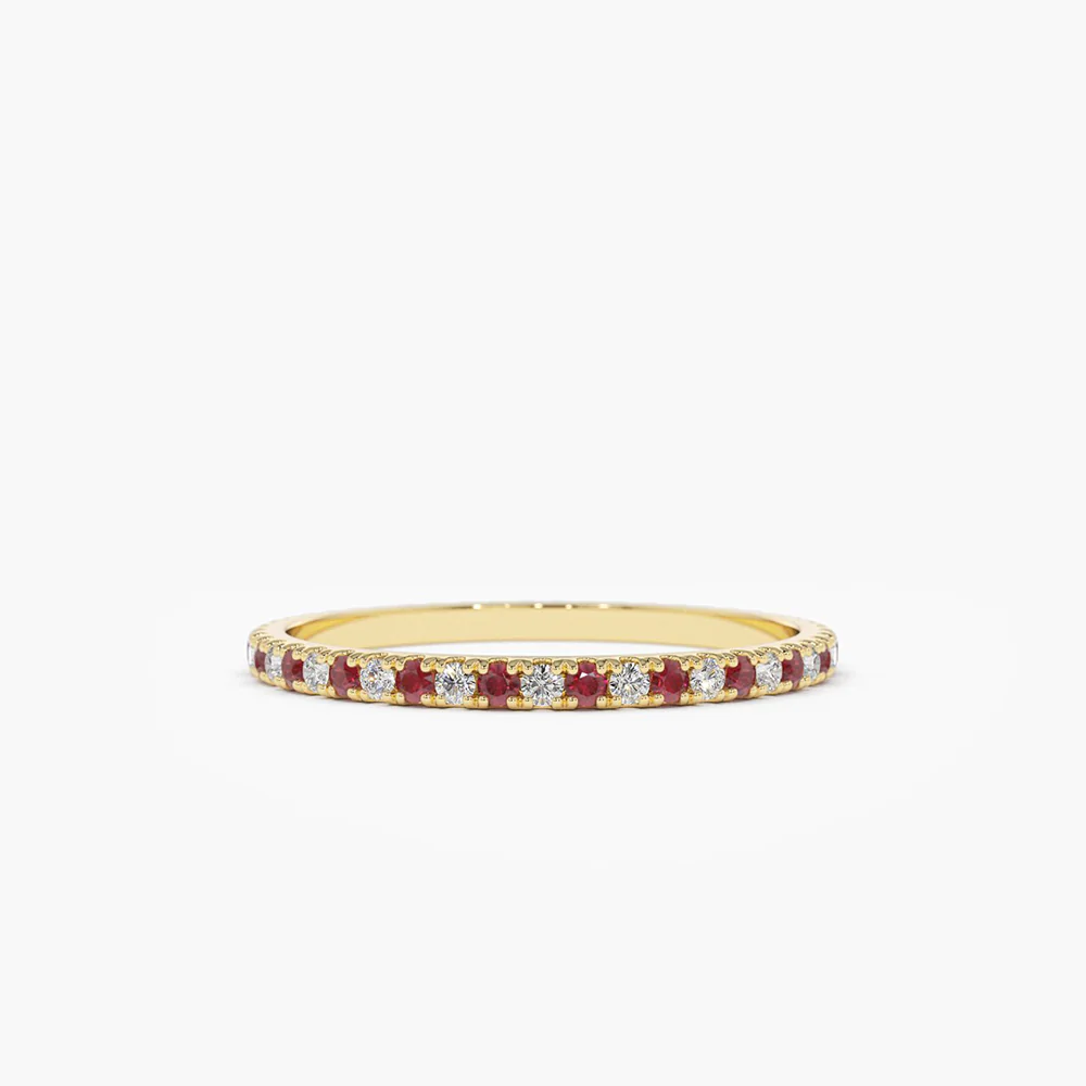 400548_a3e898e57e9c4d32823ae01316f00001mv2.webp 14K Solid Gold Ruby and Diamond Alternating Eternity Ring - Image 1