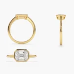 14K Solid Gold East West Illusion Setting Emerald Pie Cut Diamond Engagement Ring - Image 4