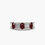 18K Solid Gold Baguette & Round Diamond with Genuine Ruby Ring - Image 7