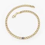18k Solid Gold Cuban link bracelet With Sapphire bracelet - Image 7