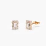 14k Gold Baguette Natural Diamond Halo Setting Diamond Studs