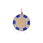 14K Solid Gold Diamond And Lapis Medallion