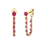 14K Solid Gold Ruby Long Loop Earrings - Image 2