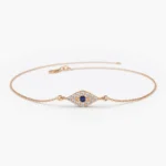 18k Solid Gold Lab-Grown Diamond and Sapphire Evil Eye Bracelet - Image 6