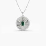14K Solid Gold Emerald and Diamond Medallion Necklace - Image 8