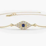 18k Solid Gold Lab-Grown Diamond and Sapphire Evil Eye Bracelet
