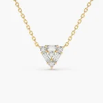 14K Solid Gold Triangle Shaped Round and Baguette Diamond Necklace