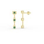 14K Solid Gold Dangle Drop Emerald Earrings