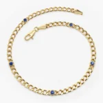 18k Solid Gold Cuban link bracelet With Sapphire bracelet - Image 4