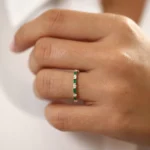 18K Solid Gold Emerald Baguette and Diamond Stackable Wedding Ring