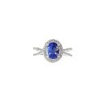 14K Solid Gold Oval Cut Tanzanite And Diamond Ring