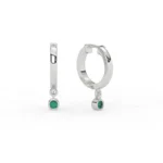 14K Solid Gold Hoop earrings with Dangling Emerald - Image 3