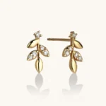Natural Diamond Leaf earrings in 14 Karat Gold
