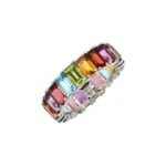 18K Solid Gold Rainbow Emerald Cut Eternity Band - Image 6