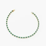 14K Solid Gold Prong Setting Diamond and Emerald Tennis Bracelet - Image 7