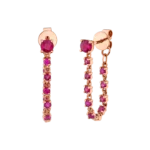 14K Solid Gold Ruby Long Loop Earrings