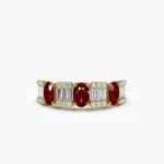 18K Solid Gold Baguette & Round Diamond with Genuine Ruby Ring - Image 4