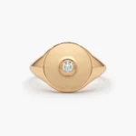 14K Solid Gold Diamond Pinky Signet Ring - Image 6