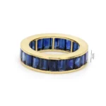 14K Solid Gold Emerald-Cut Sapphire Eternity Band Ring - Image 4