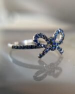 14K Solid Gold Natural Blue Sapphire Bow Ring - Image 3