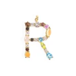 14K Solid Gold Mixed Gemstone Letter Charm - Image 4