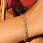 14K Solid Gold Bezel Set Emerald Tennis Bracelet - Image 2