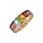 18K Solid Gold Rainbow Emerald Cut Eternity Band