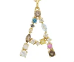 14K Solid Gold Mixed Gemstone Letter Charm - Image 3
