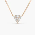 14K Solid Gold Triangle Shaped Round and Baguette Diamond Necklace - Image 4