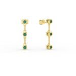 14K Solid Gold Dangle Drop Emerald Earrings - Image 4