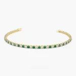 14K Solid Gold Prong Setting Diamond and Emerald Tennis Bracelet