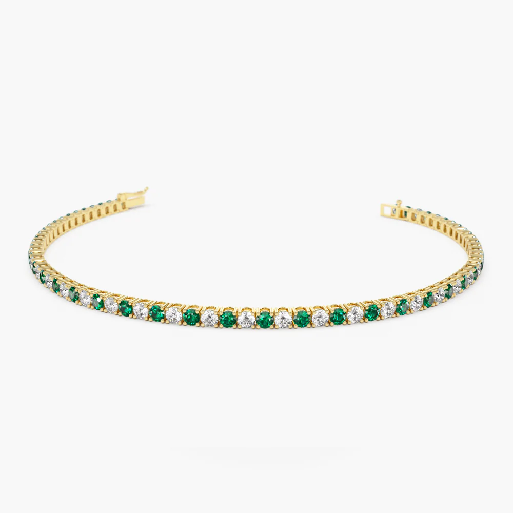 400548_e826d08719d8415c8bd9f6c83b384354mv2.webp 14K Solid Gold Prong Setting Diamond and Emerald Tennis Bracelet - Image 1