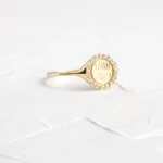 18K Solid Gold Lab-Grown Diamond Emblem Signet Ring - Image 6