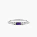 14K Solid Gold Baguette Amethyst With Diamond Ring - Image 3