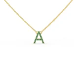 14K Solid Gold Natural Emerald Initial Necklace