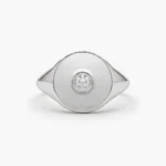 14K Solid Gold Diamond Pinky Signet Ring - Image 4