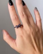 14K Solid Gold Natural Blue Sapphire Bow Ring