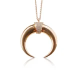 Gold Crescent Horn Necklace With Natural Pave Diamonds
