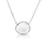 18k Solid Gold Moonstone Pendant Necklace With Pave Diamond Surround - Image 3