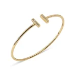 18k Solid Gold Diamond Bar Cuff - Image 2