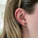 14K Solid Gold Emerald Diamond Studs - Image 2