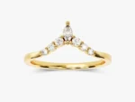 14K Solid Gold Curved Marquise Wedding Ring V-Shaped Unique Cut Bridal Ring