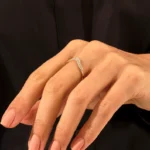 18K Solid Gold Royal Curve Ring | Pave Tiny Real Natural Diamond Ring | Chevron Ring